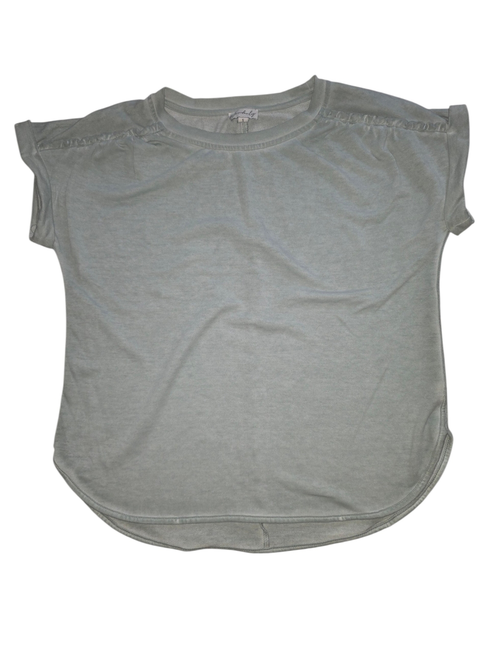 Wonderly Light Olive Green Rounded-Hem Short Sleeve Top